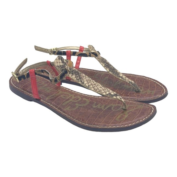 Sam Edelman Gigi Leather Snake Animal Print Dyed Fur Flip Flop Flat Sandals 8.5 - Picture 1 of 10